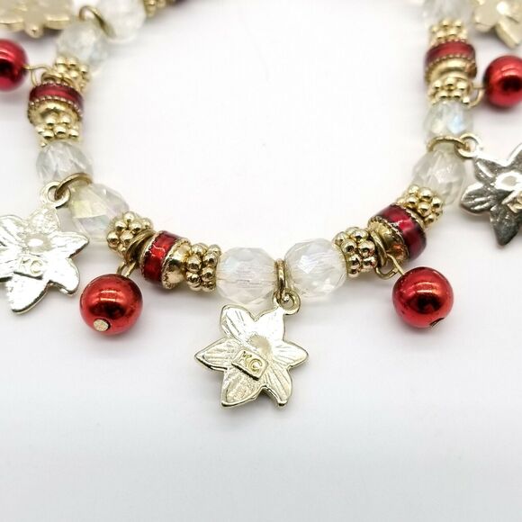 💜 3/$25 💜 Kenneth Cole Bracelet Christmas Poinsettia Stretch Enameled Charms - Picture 5 of 8